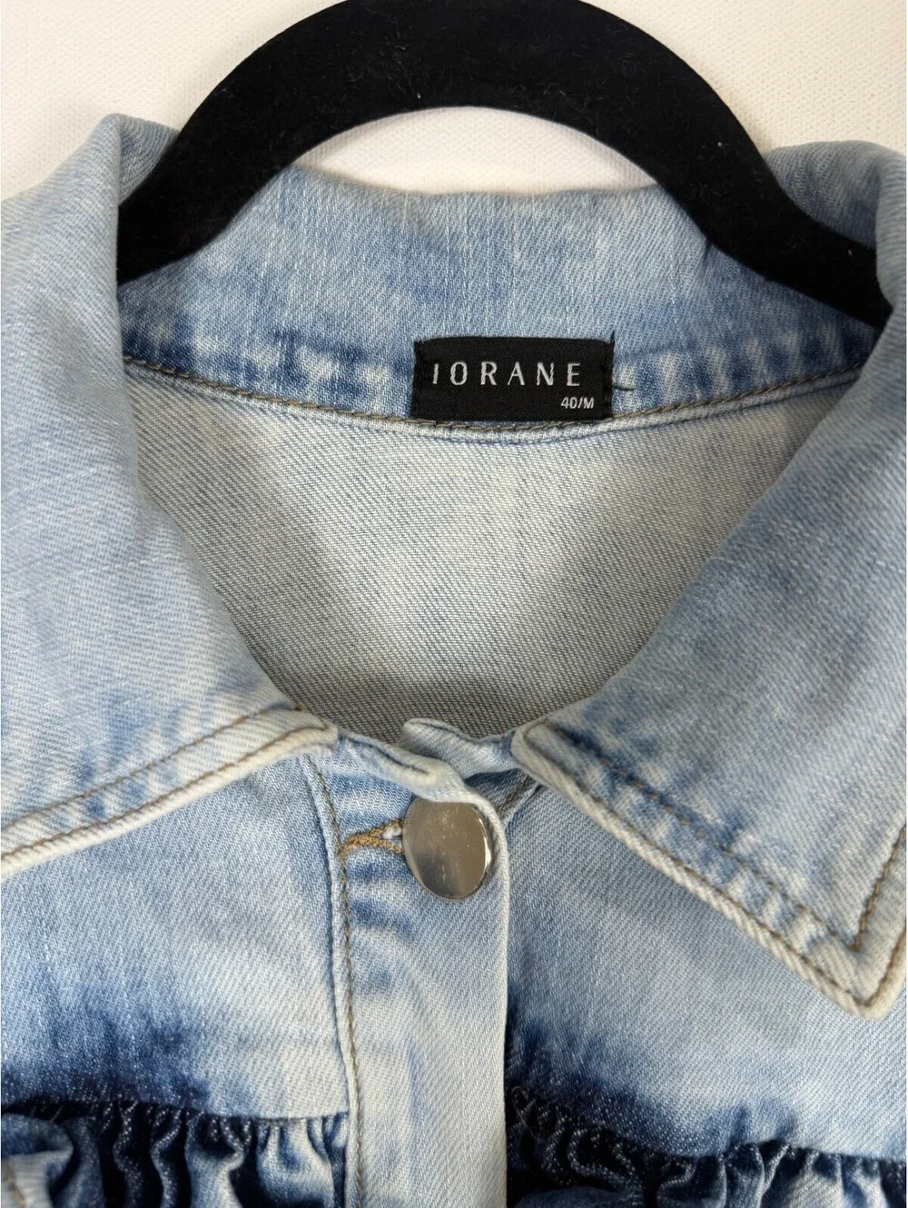 Iorane Size 40/ Medium Light Wash Ruffle Denim Jacket Bell Sleeve Jean Jacket
